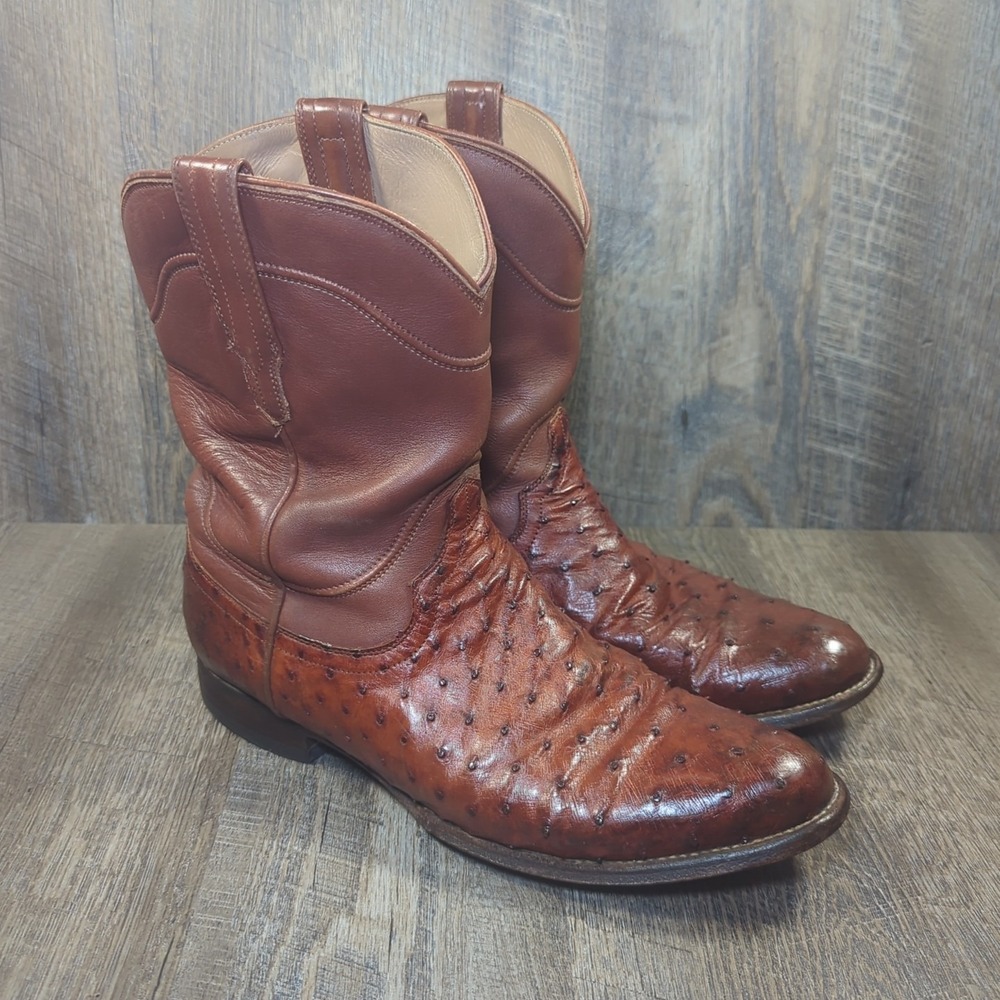 Tecovas The Duke Mens Size 11 D Pecan Brown Ostrich Leather Cowboy Boots Western